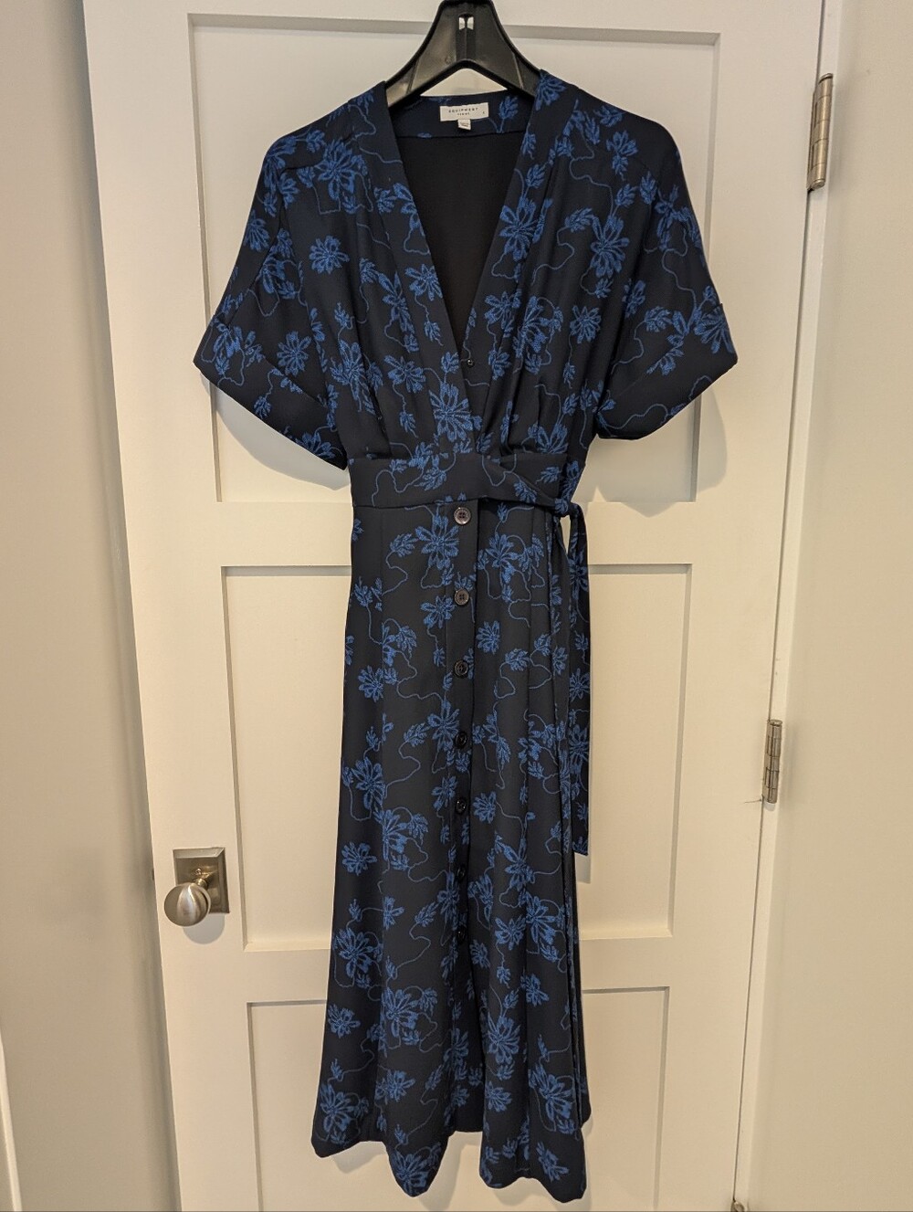 Equipment Blue Floral Maxi Wrap Dress on Dark Navy